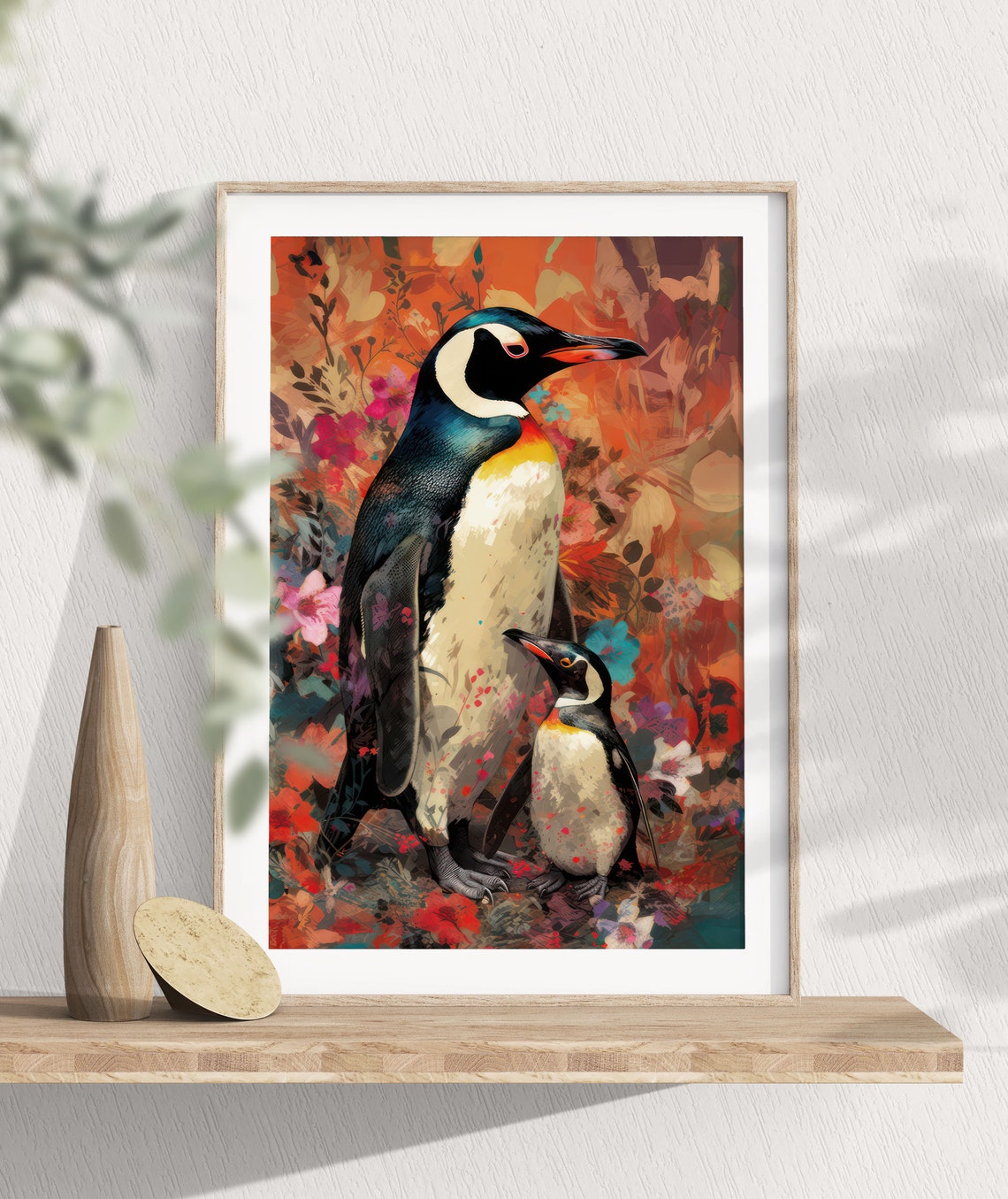 Gentoo Penguins Pair Poster Floral Garden Impressionist Bird Decor - Image 4