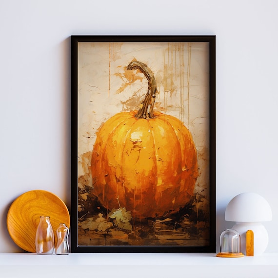 Rustic Pumpkin Oil Painting Poster Fall Autumn Harvest Wall Decor
