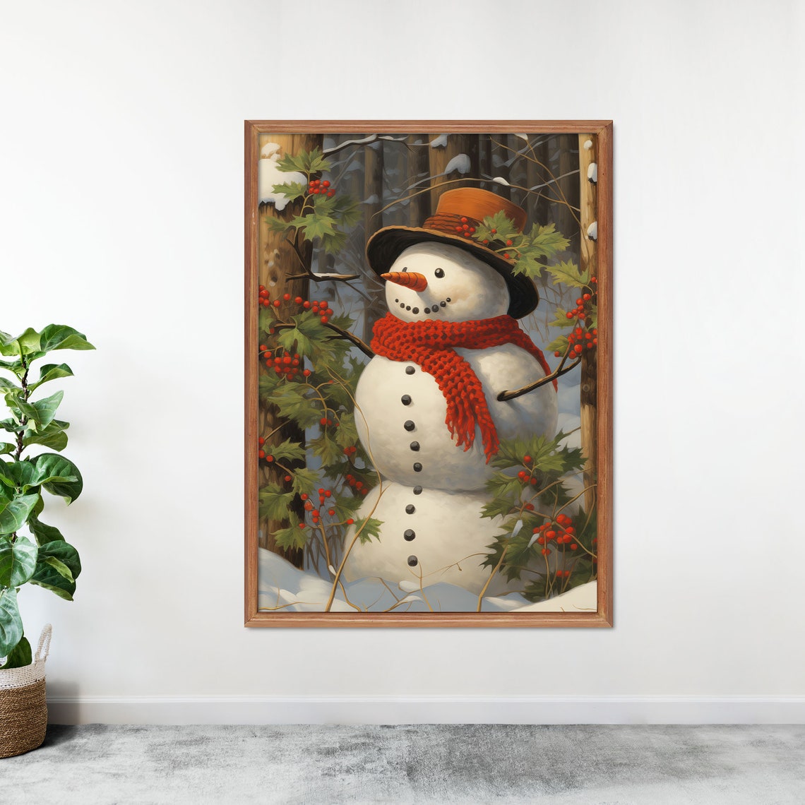 Winter Landscape Snowman Painting Print Vintage Snowman Poster Printable Snowman Painting Winter Country Decor Christmas Farmhouse Decor - Image 2