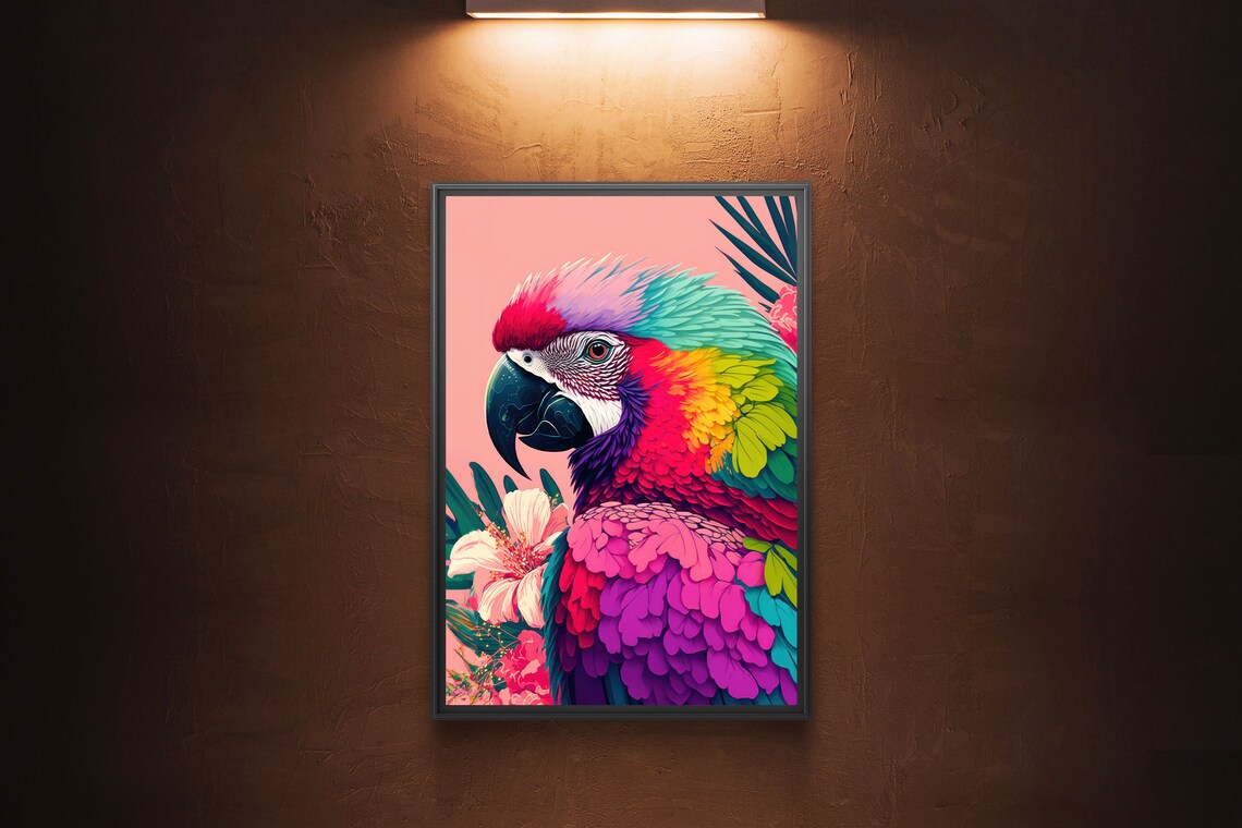 Rainbow Macaw Parrot Poster, Tropical Bird Art Print