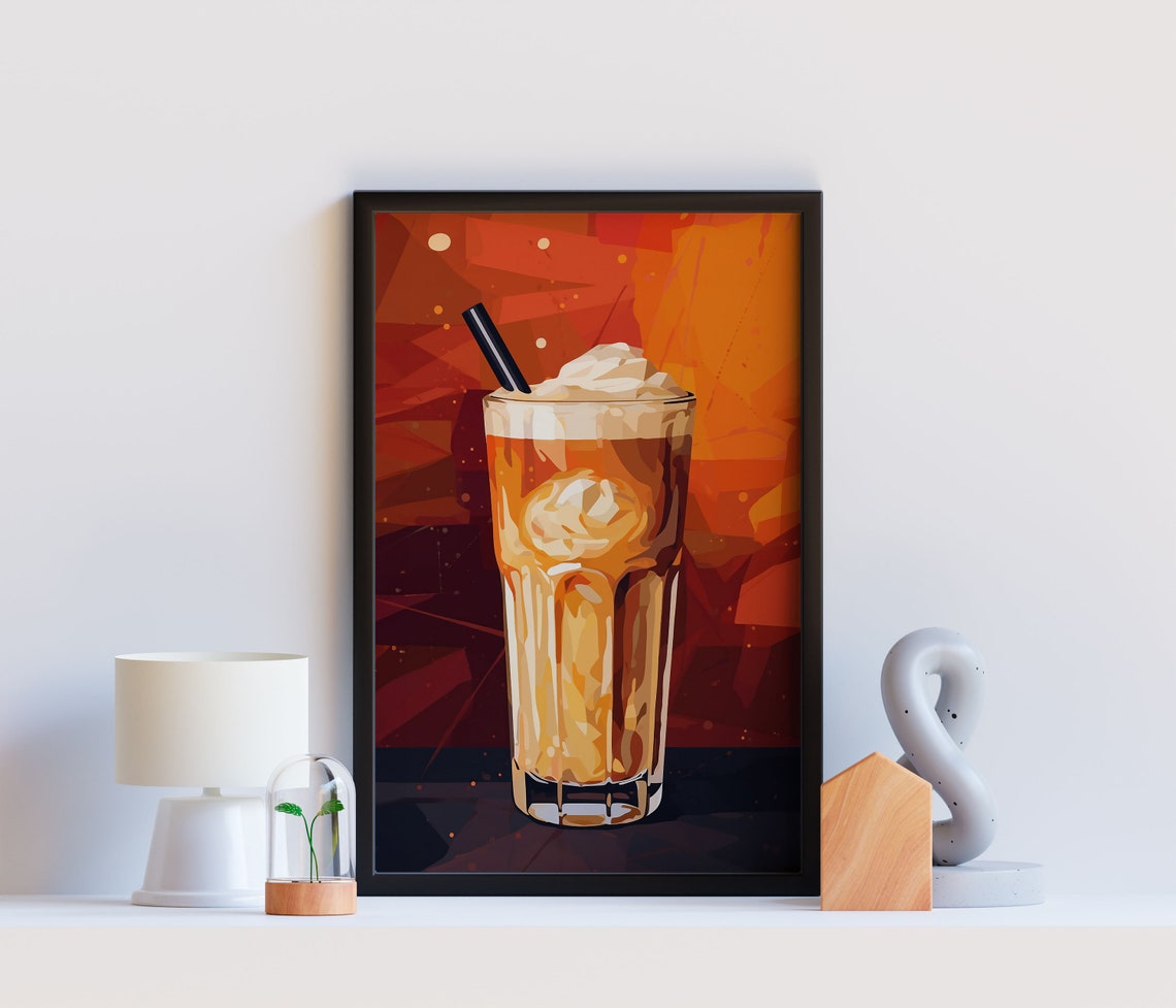 Iced Coffee with Whipped Cream Orange Retro Cafe Art Drink Poster - Image 2