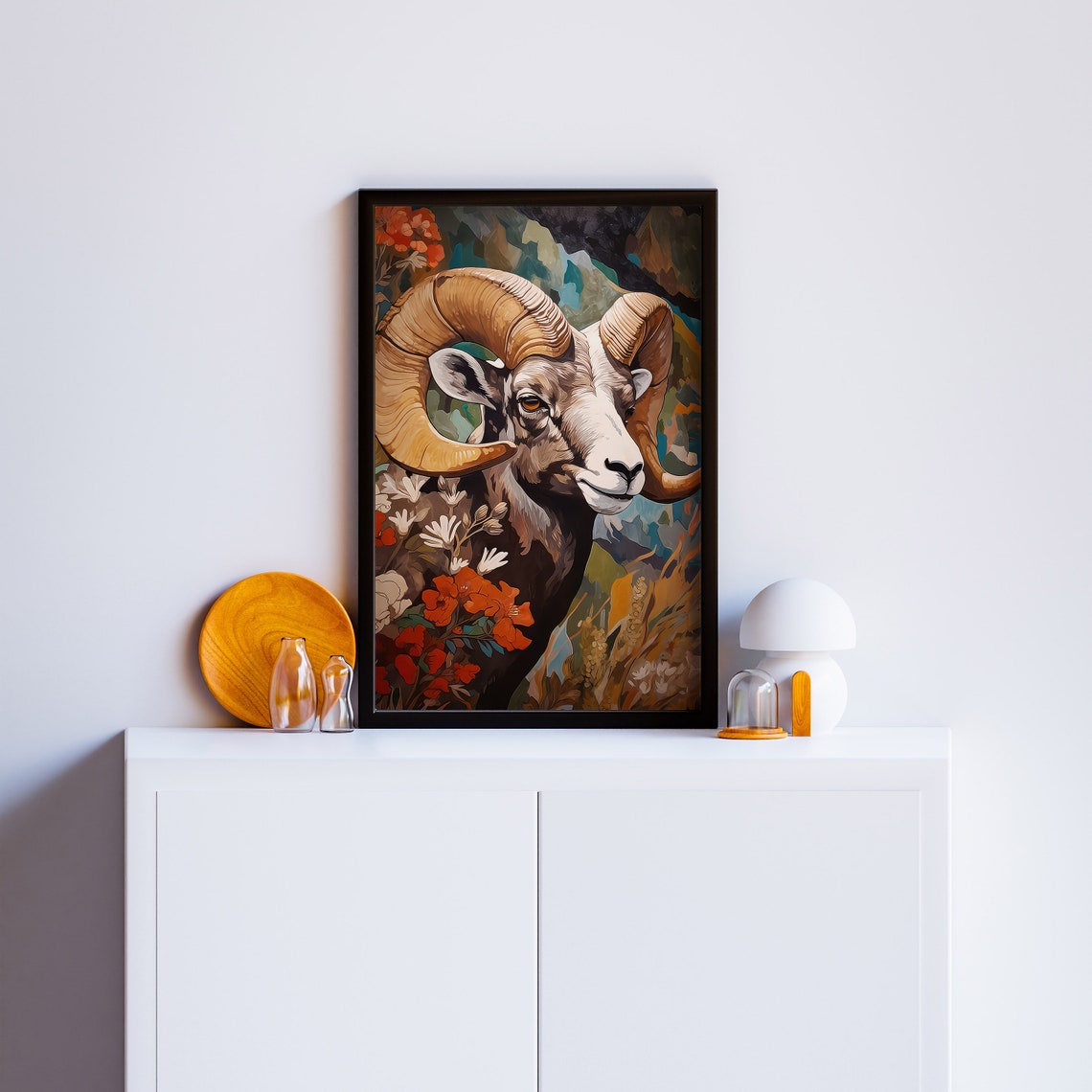 Bighorn Sheep Ram With Curled Horns Wildflower Mountain Poster - Image 4