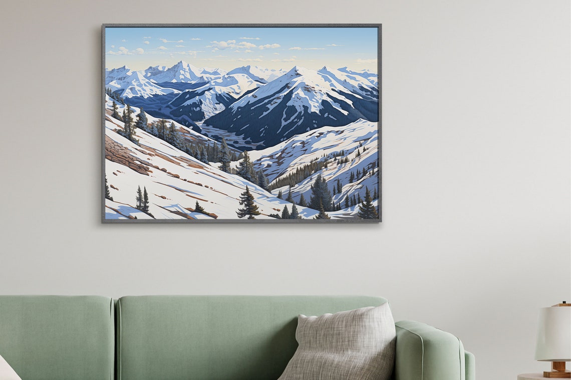 Blue Winter Mountain Panorama Snowy Forest Alpine Scenic Wall Art - Image 2