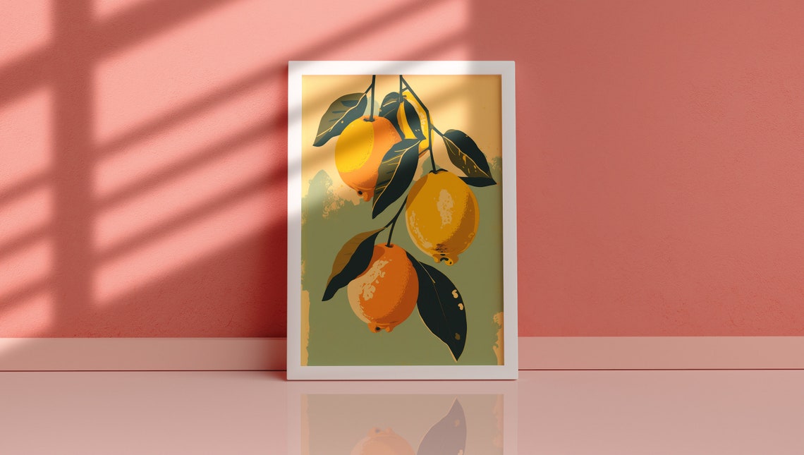 Vintage Lemon Branch Still Life Warm Yellow Citrus Art Poster - Image 2