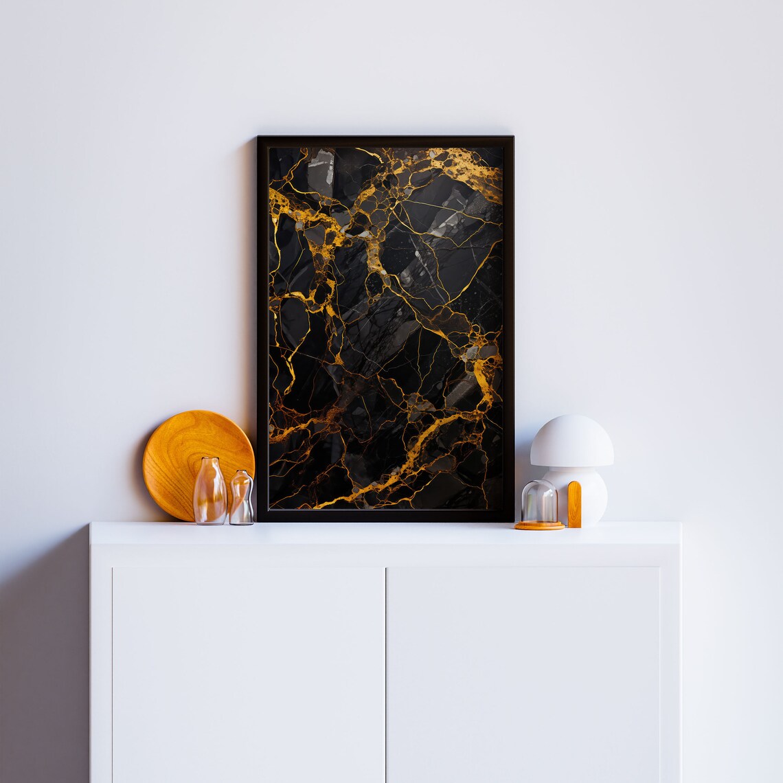 Black And Gold Marble Abstract Kintsugi Veins Modern Wall Art - Image 3