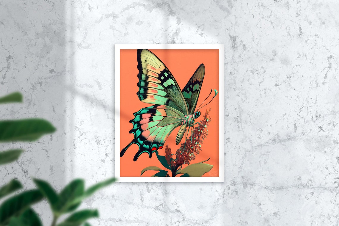 Swallowtail Butterfly Poster Bright Orange Green Wings Tropical Decor - Image 3