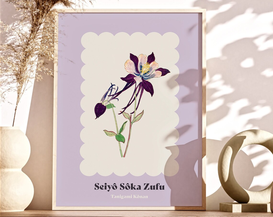Japanese Floral Vintage Poster Seiy Ska Zufu Wall Art Columbine Flower Tanigami Konan Modern Pastel Art Print Exhibition Museum Decor - Image 4