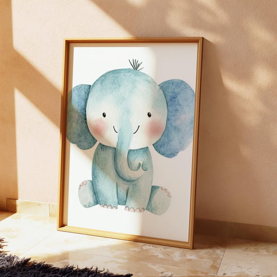 Baby Elephant Watercolor Nursery Wall Art Adorable Illustration For Or Toddler Room