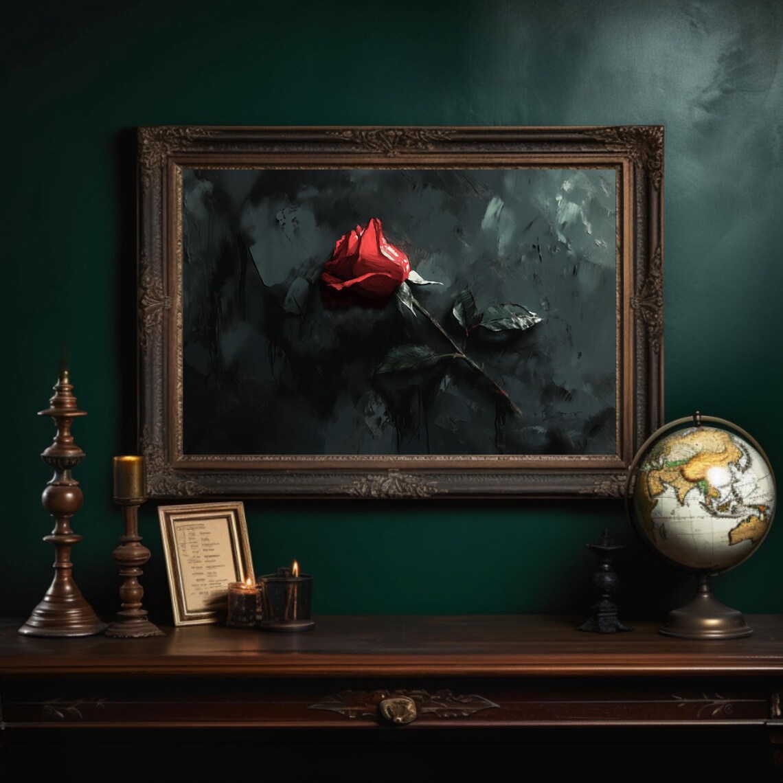 Red Rose Vintage Gothic Floral Still Life