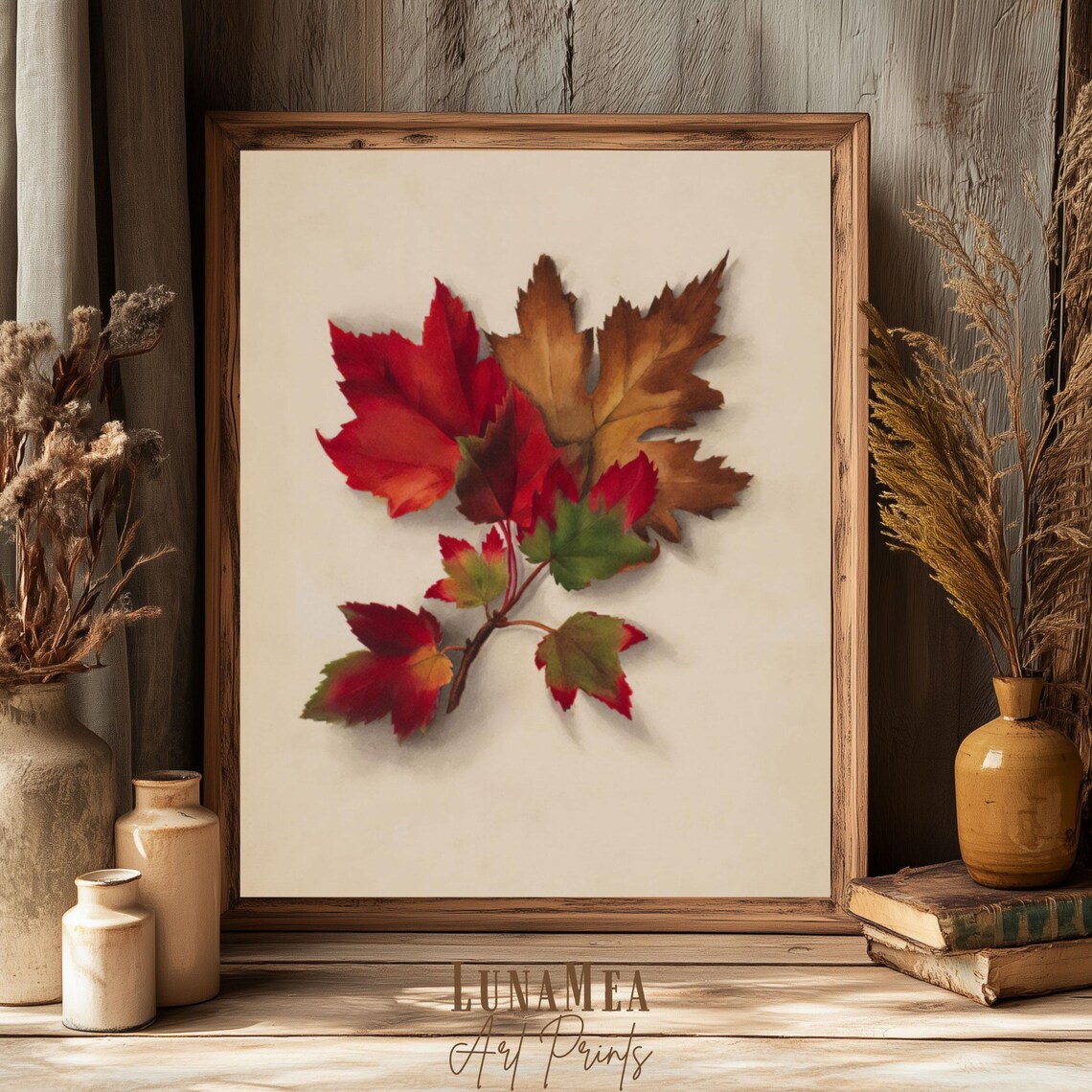 Vintage Fall Foliage Botanical Painting Red Green Autumn Leaves Decor Poster - Image 2