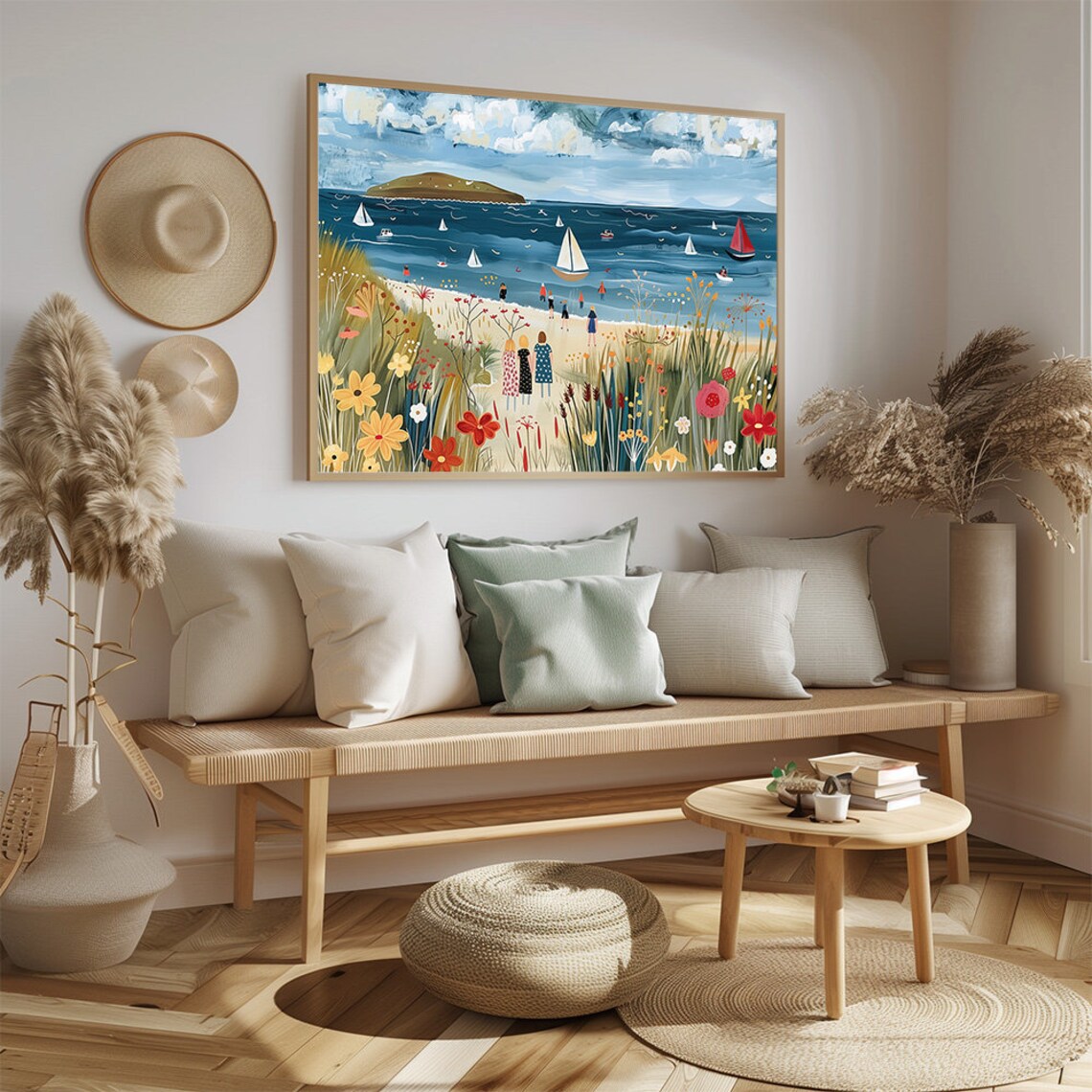 Naive Sailboats Bay Wildflower Coast Cheerful Folk Summer Poster - Image 2