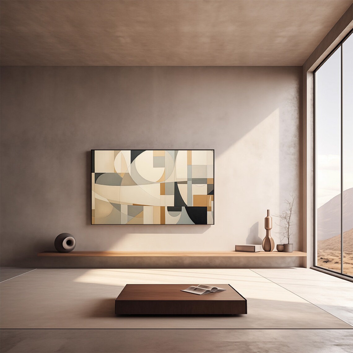 Neutral Geometric Circles Abstract Modern Minimalist Art Poster - Image 3