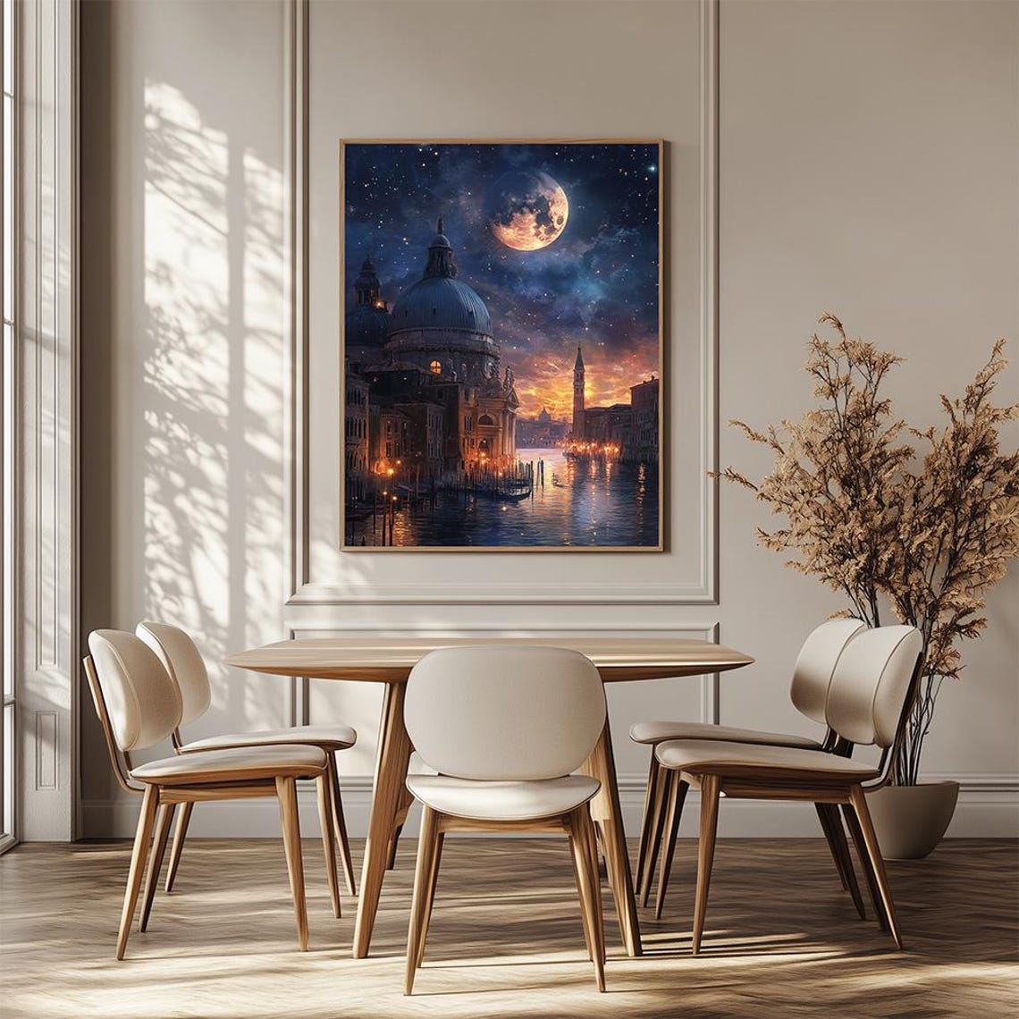 Magical Venice Grand Canal Under Full Moon Starry Night Poster - Image 3