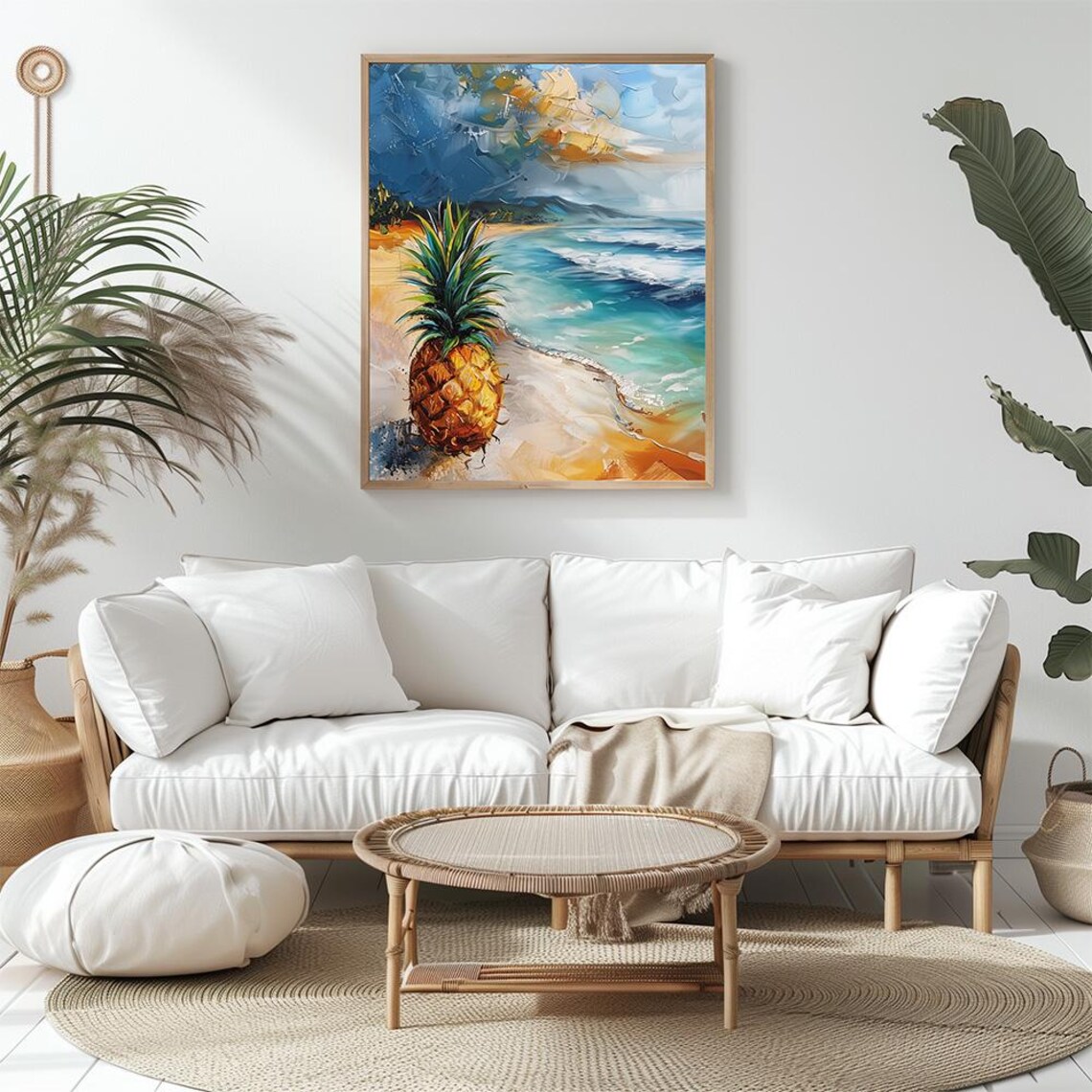 Tropical Pineapple On Sunny Beach Colorful Oil Painting Poster - Image 3