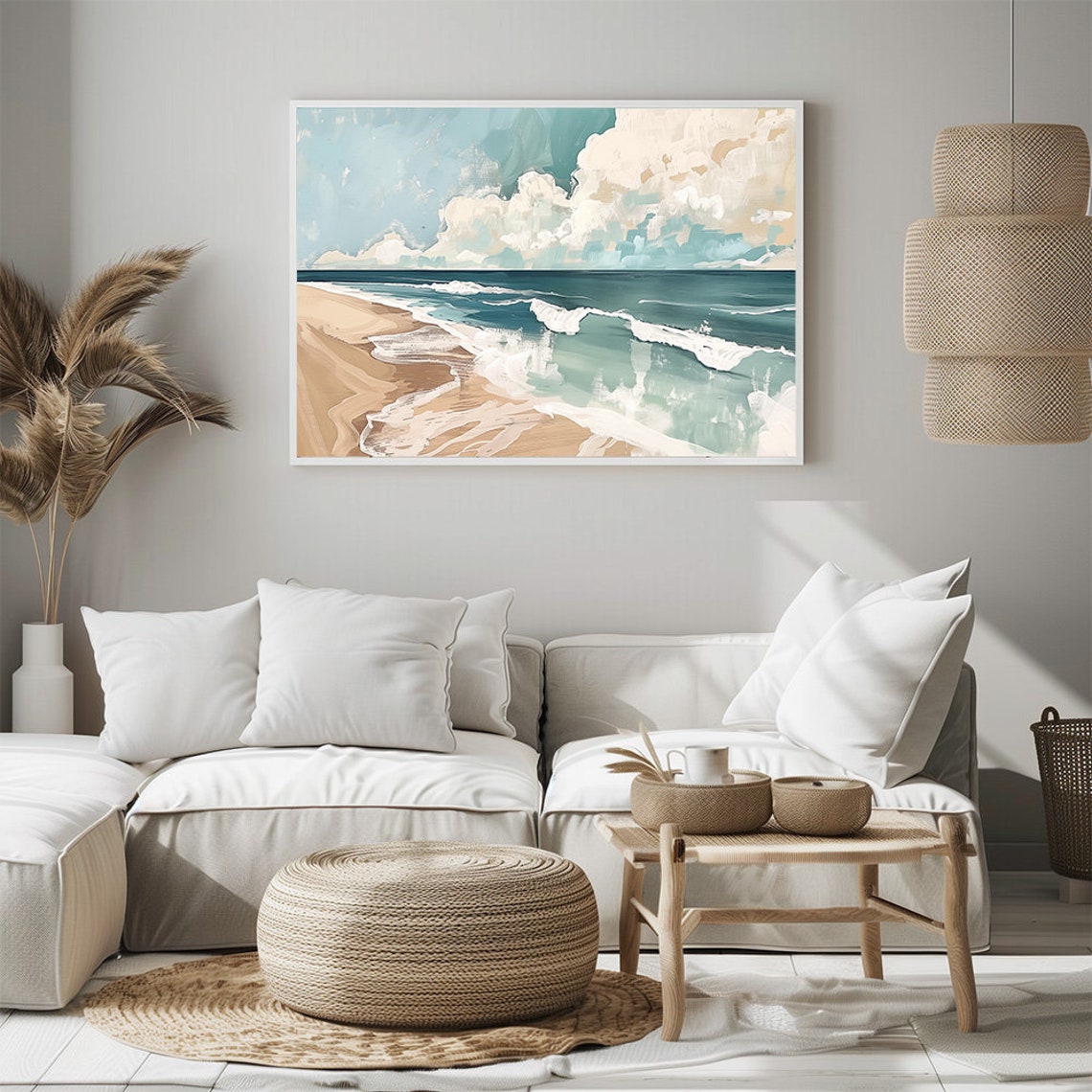 Abstract Quiet Ocean Waves Beach Teal Coastal Modern Art Poster - Image 3
