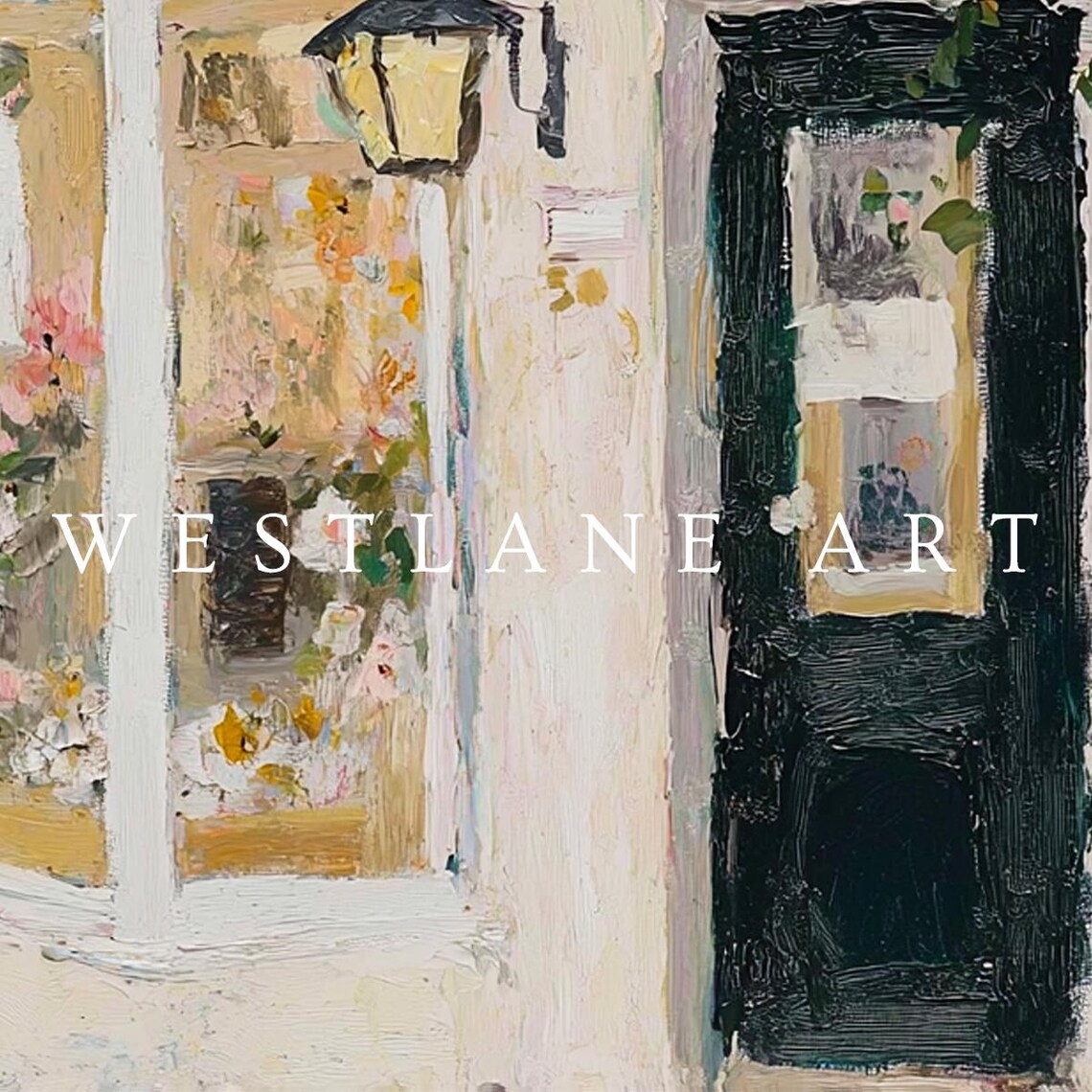 Cozy Flower Shop Storefront Painting Black Awning Night Glow Art Print - Image 3