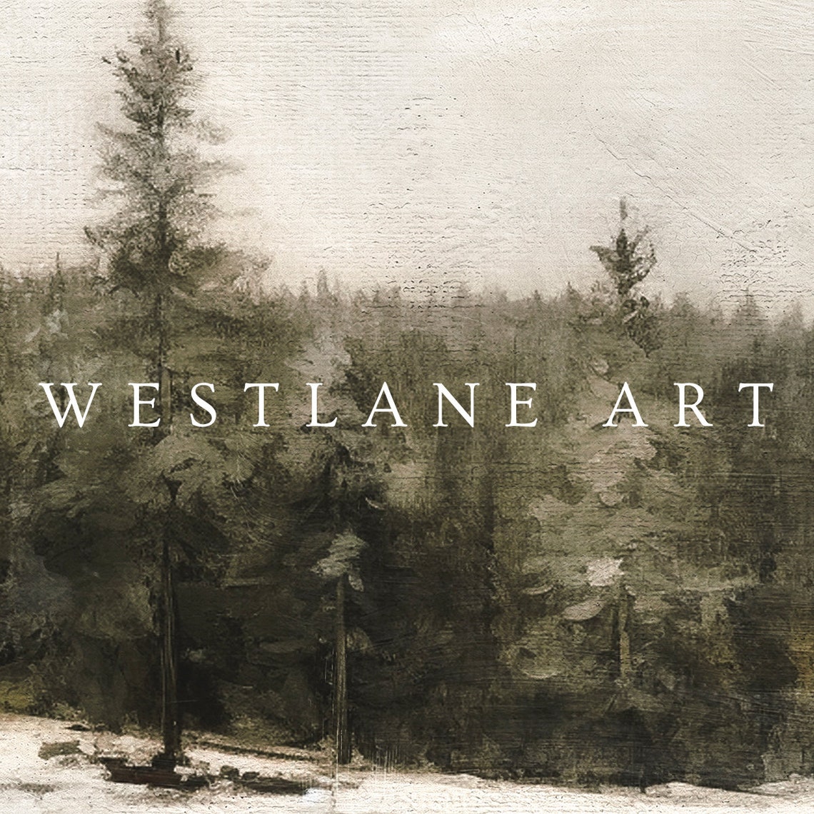 Snowy Pine Forest Winter Landscape Painting Muted Evergreens Art Print - Image 2