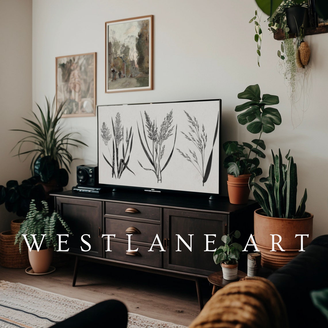 Black And White Botanical Grass Sketch Fall Rustic Farmhouse Wall Art - Image 2