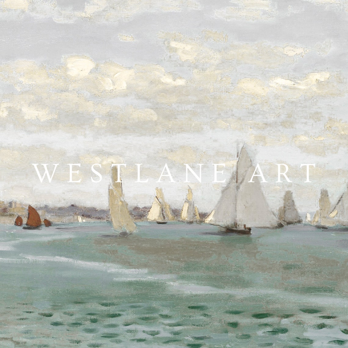 Vintage Lake Painting Sailboat Regatta Impressionist Harbor Art Poster - Image 2