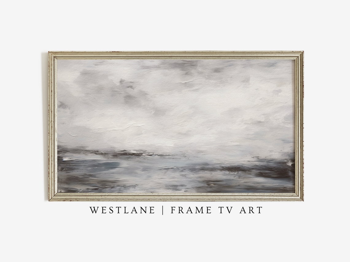 Coastal Abstract Blue Grey Stormy Sky Painting Modern Wall Art - Image 3