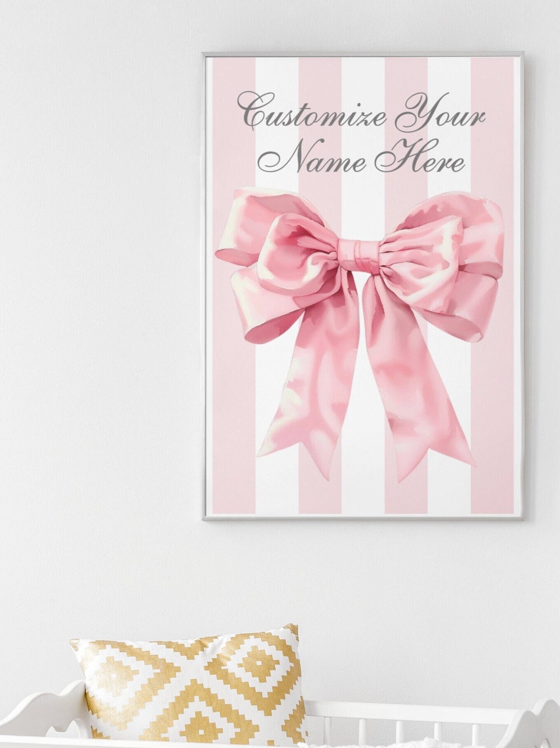 Personalized Pink Watercolor Bow with Custom Name Preppy Poster - Image 3