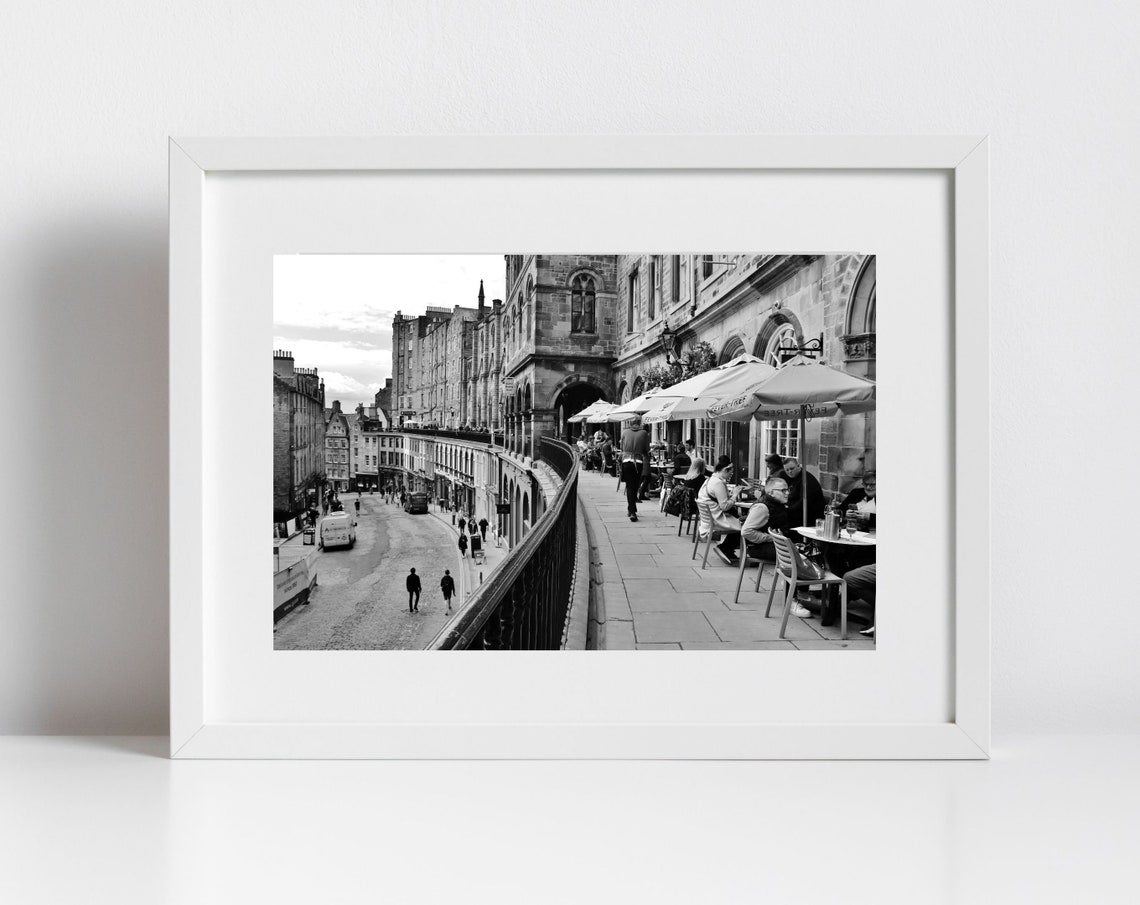 Victoria Terrace Edinburgh Black And White Cafe Terrace Photo Print