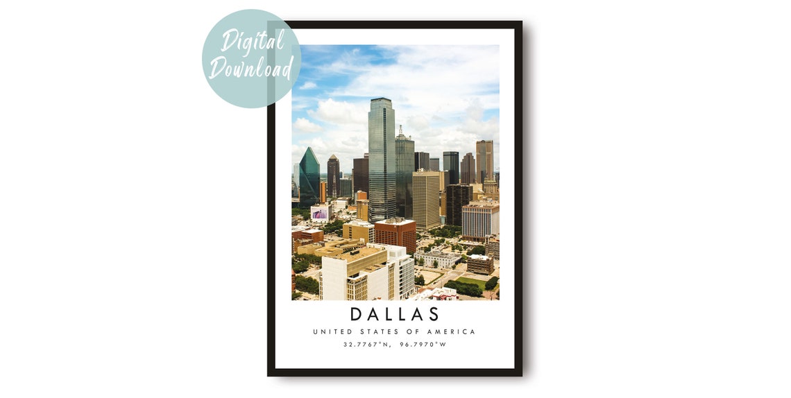 Dallas Texas Downtown Skyline Daytime Aerial City Travel Poster