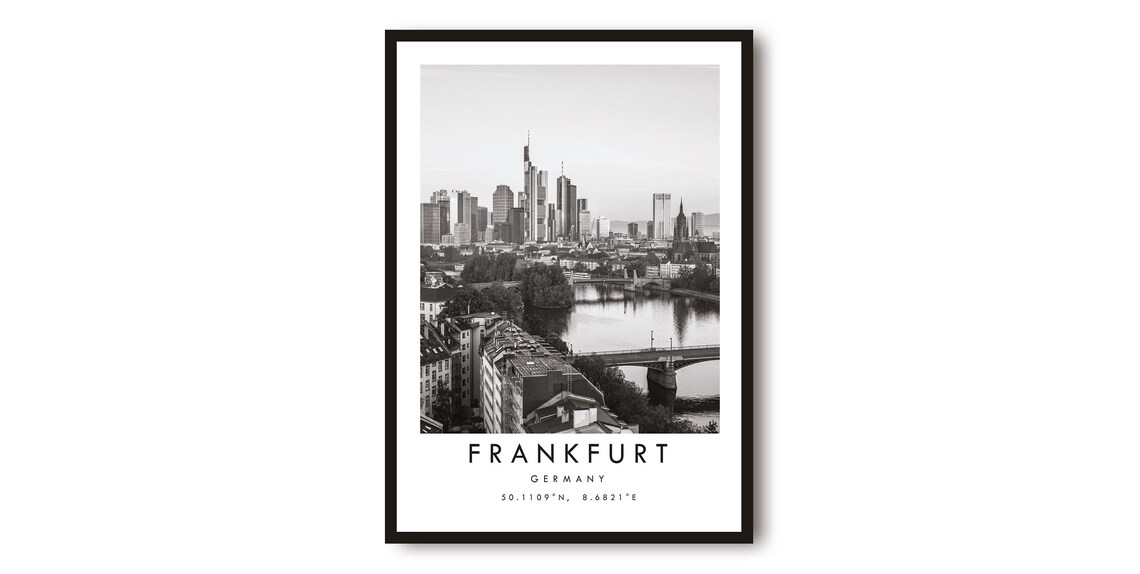 Frankfurt Germany Black and White Cityscape Art Print