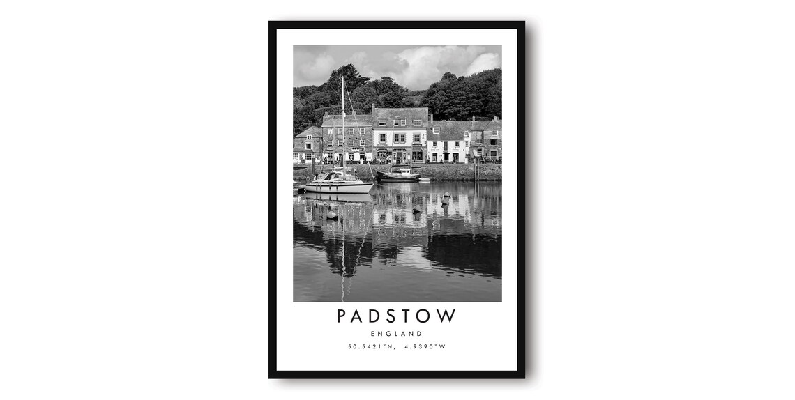Padstow England Black And White Travel Poster