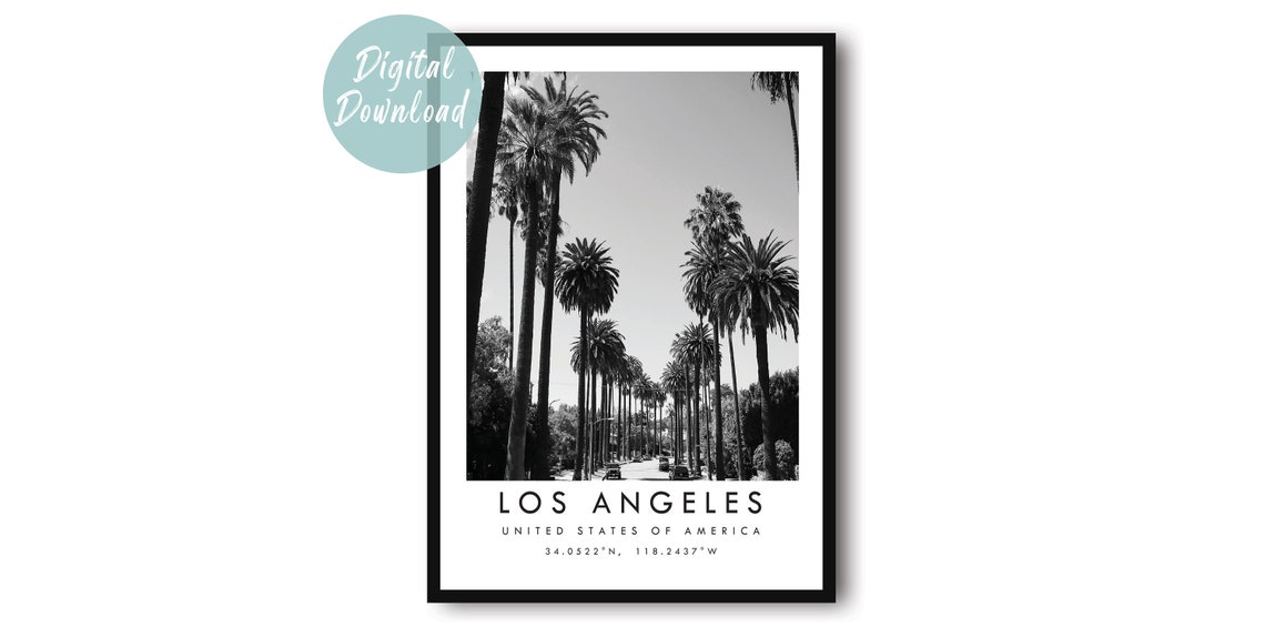 Los Angeles Famous Palm Tree Lined Street Monochrome Travel Poster