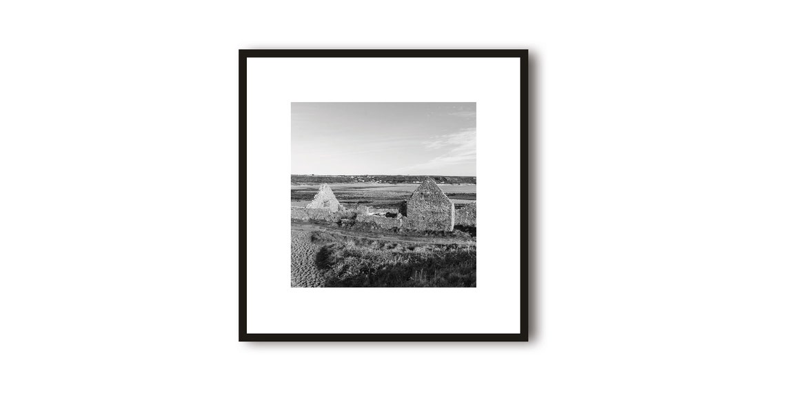 Ancient Stone Ruins by the Coastal Estuary Black White Poster
