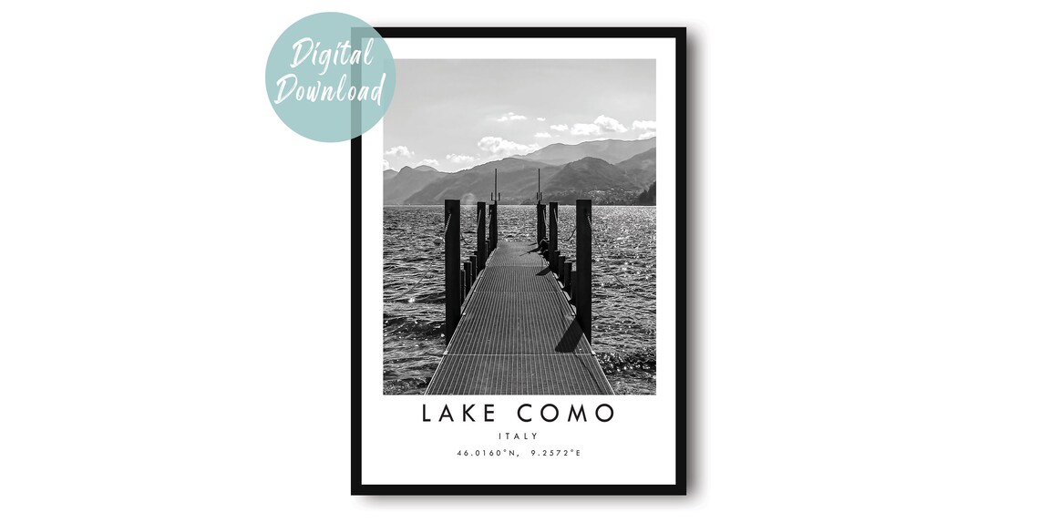 Lake Como Wooden Dock Black And White Landscape Travel Poster