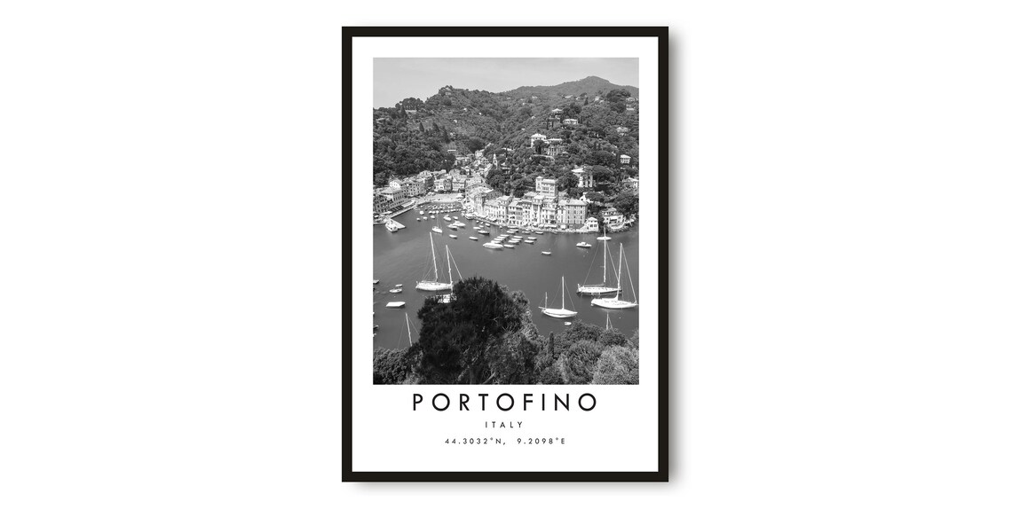 Portofino Travel Poster, Minimalist Italy Art Print
