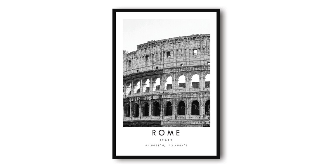 Rome Travel Poster, Black And White Minimalist Decor