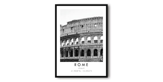 Rome Travel Poster, Black And White Minimalist Decor