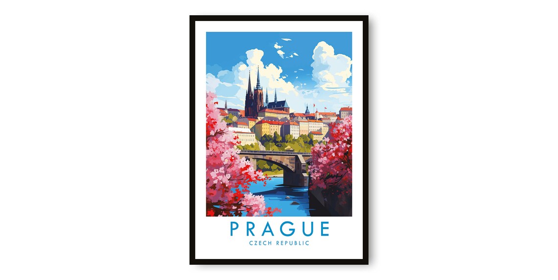 Prague Czech Republic Charles Bridge Castle Photo Travel Poster