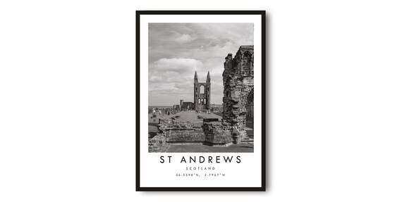 St Andrews Scotland Black and White Travel Poster