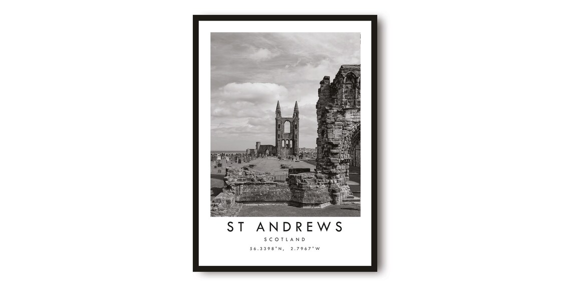 St Andrews Scotland Black and White Travel Poster