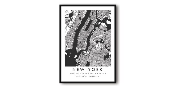 New York Minimalist Map Art Print, NYC Decor
