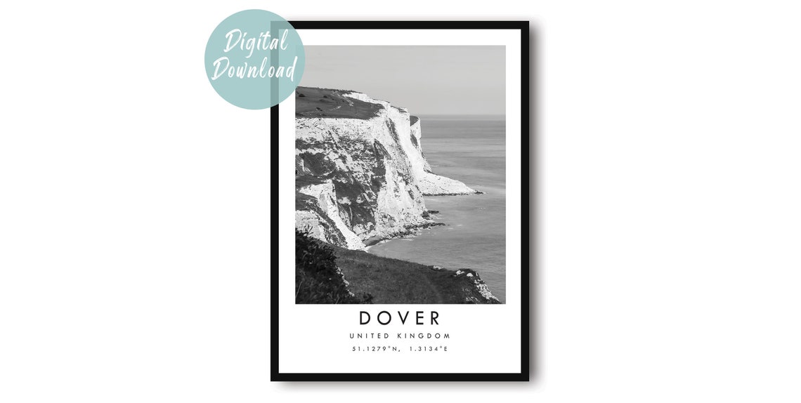 Dover White Cliffs Dramatic Coast Black and White Travel Poster