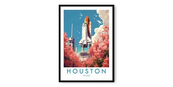 Houston Texas Space Shuttle Launch Blooming Flowers Travel Poster