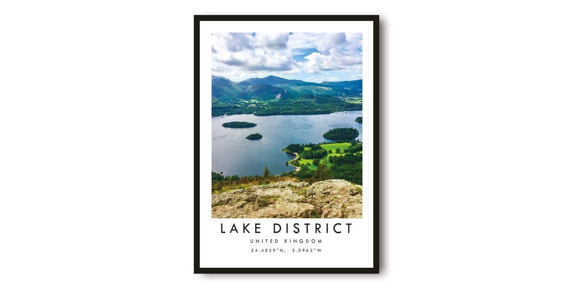 Lake District United Kingdom Lake and Mountain View Travel Poster