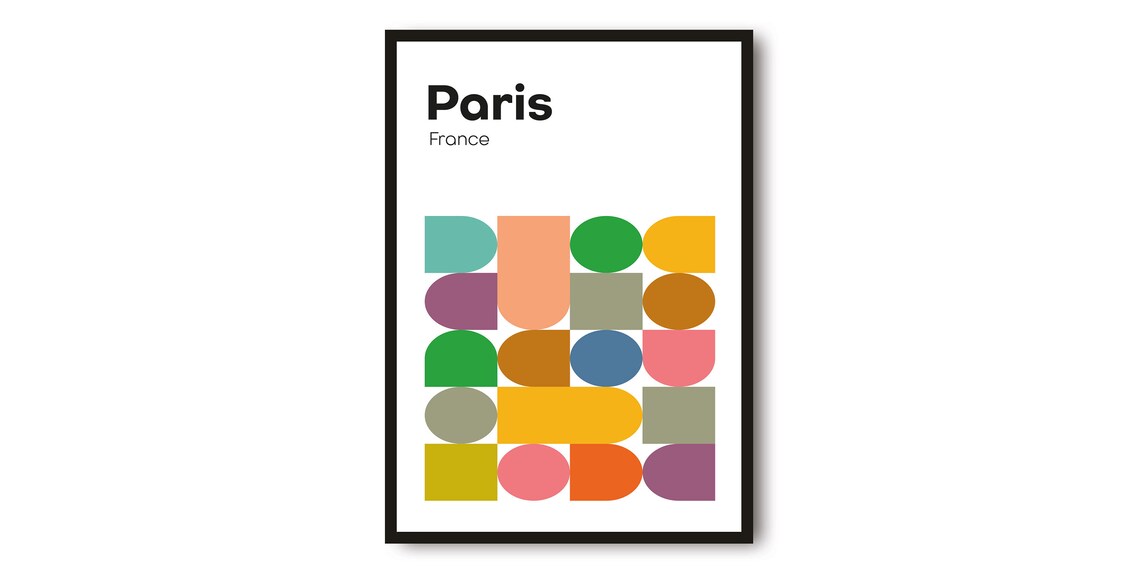 Paris France Geometric Minimalist City Travel Poster Color Art