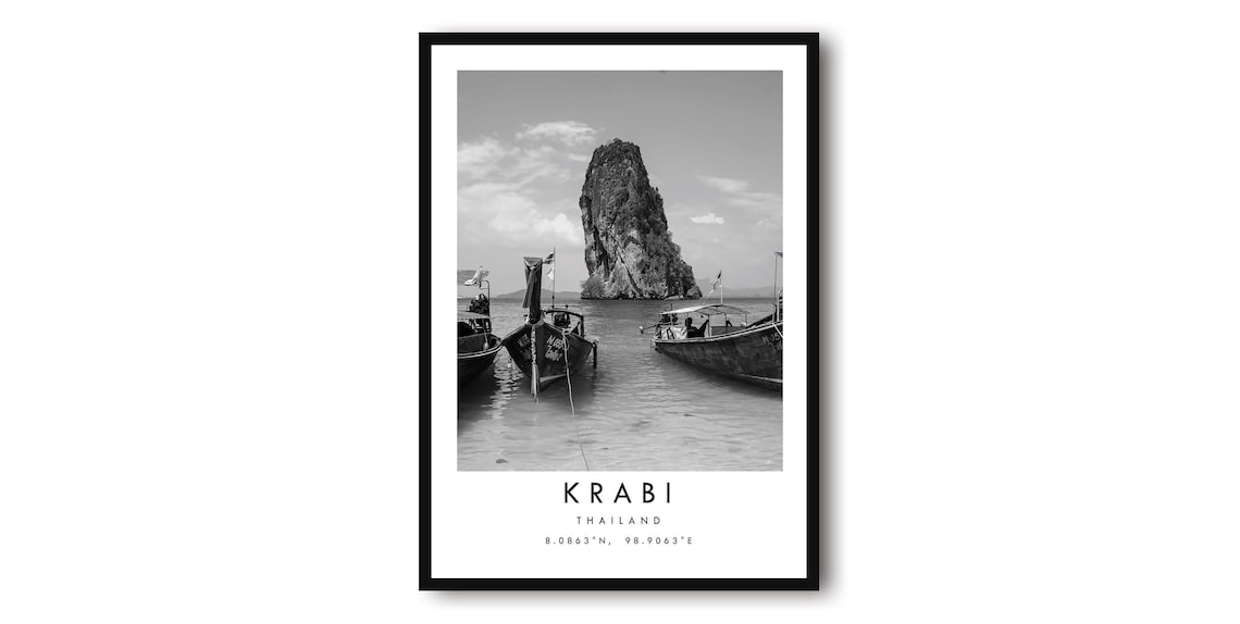 Krabi Thailand Black And White Travel Poster