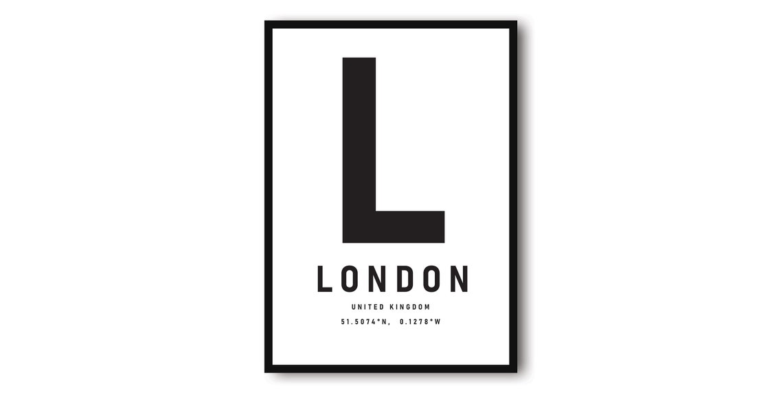 London United Kingdom Typography With Coordinates Travel Poster
