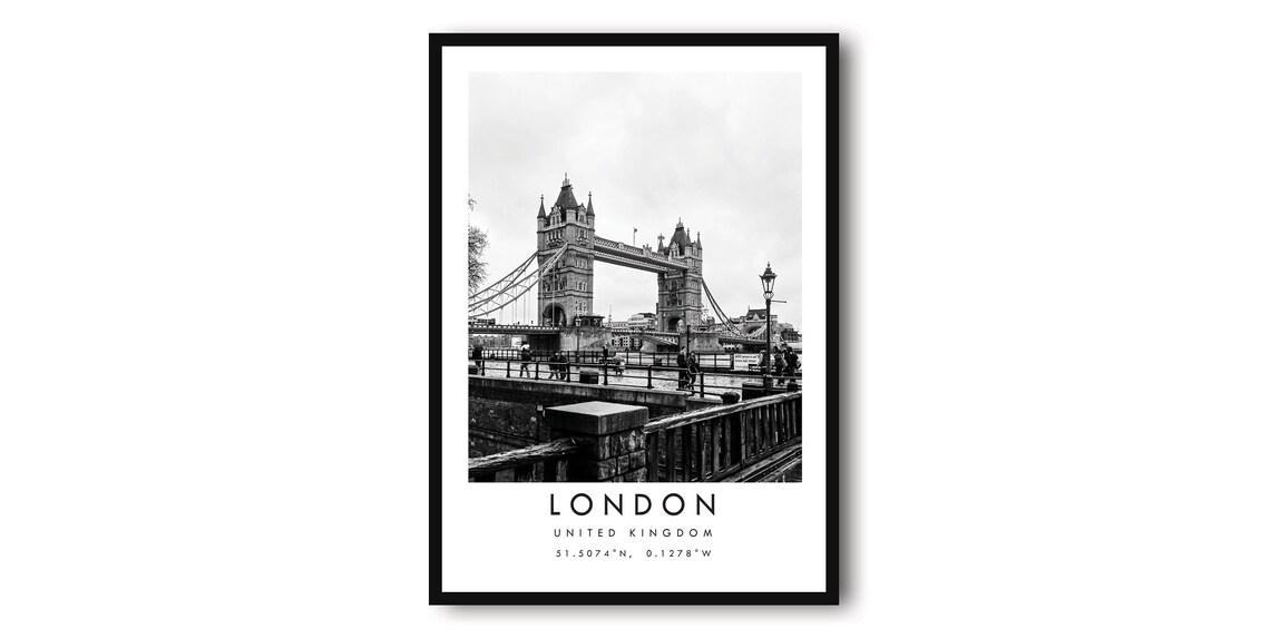 London Travel Poster, Black and White England Decor