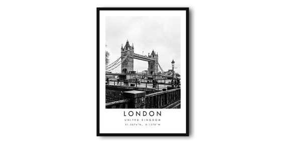 London Travel Poster, Black and White England Decor