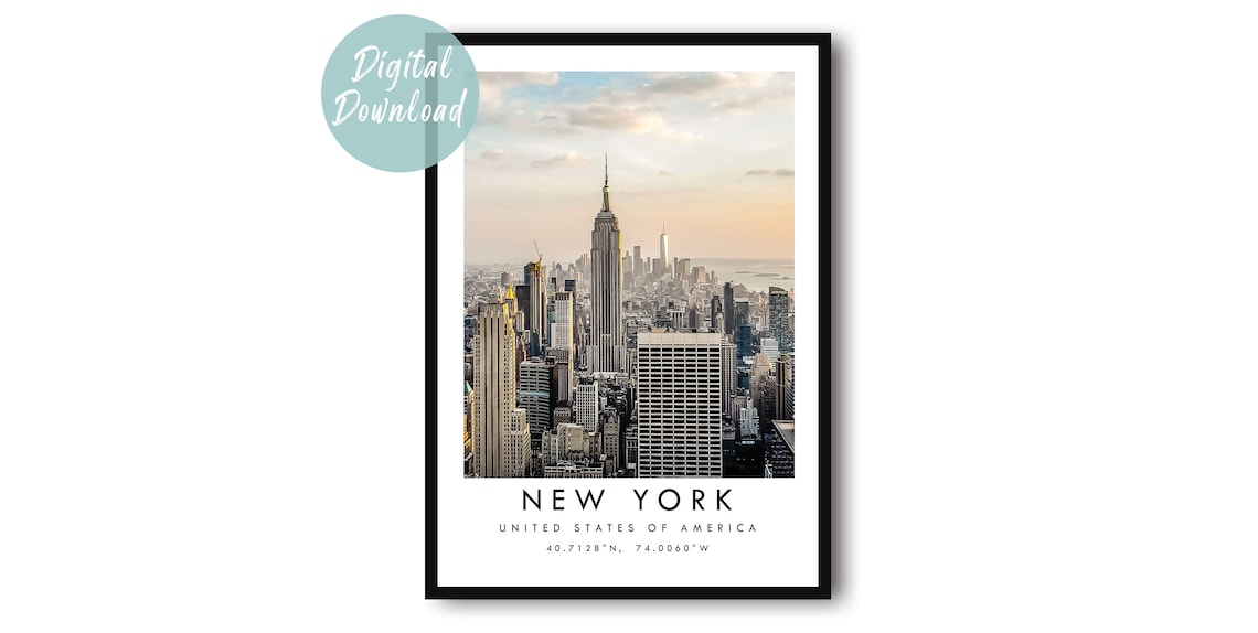 New York Empire State Building Sunset Colorful Travel Poster