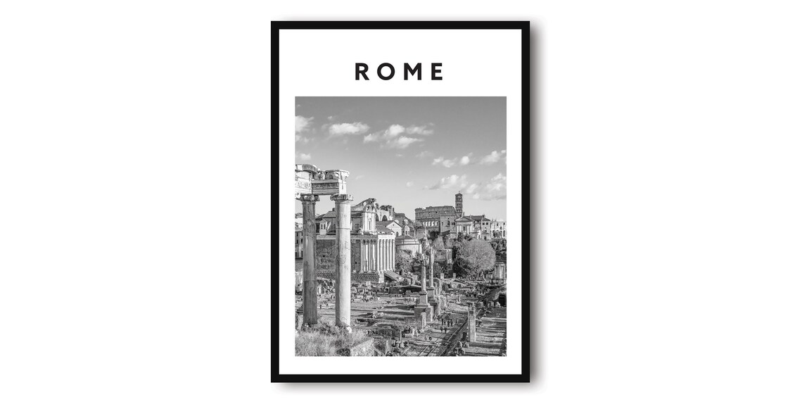 Rome Italy Black And White Roman Forum Ruins Minimalist Travel Poster