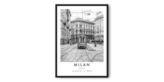 Milan Travel Print, Black And White Italy Poster